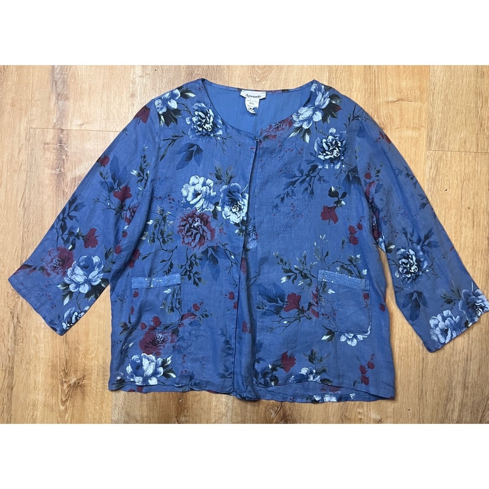 Serengeti Floral Linen Open Front Layered Top Women's XL Made in Italy Lagenlook